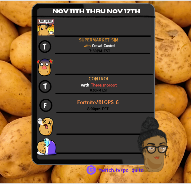 This week's schedule. See you on Tuesday!