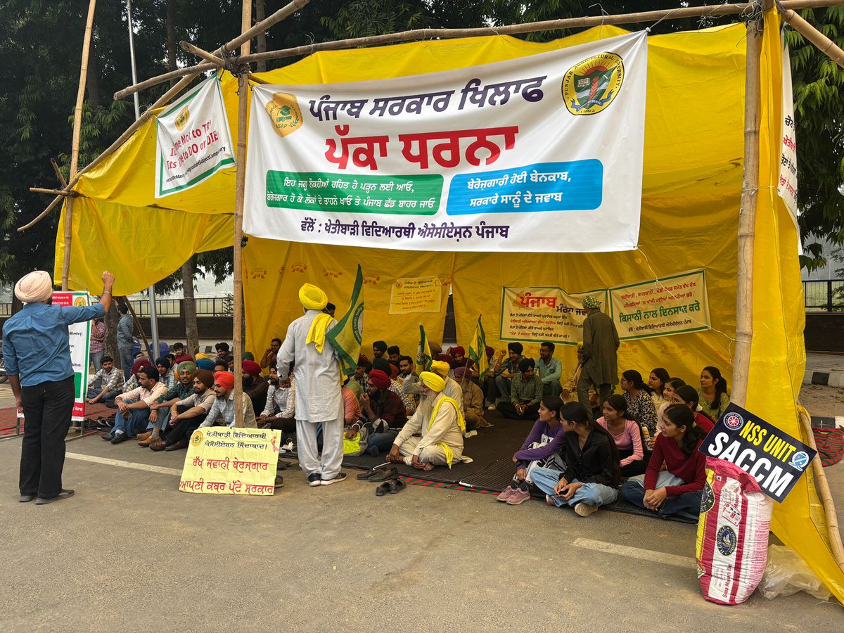 RohitNa31879503's tweet photo. DAY 8 On other side country celebrate national education day but in PAU students protest demand to recruit agriculture teacher in school of Punjab 
#KhetaDeMaster #MakeAgricultureSubjectCompulsory https://t.co/skyYIYN2UL