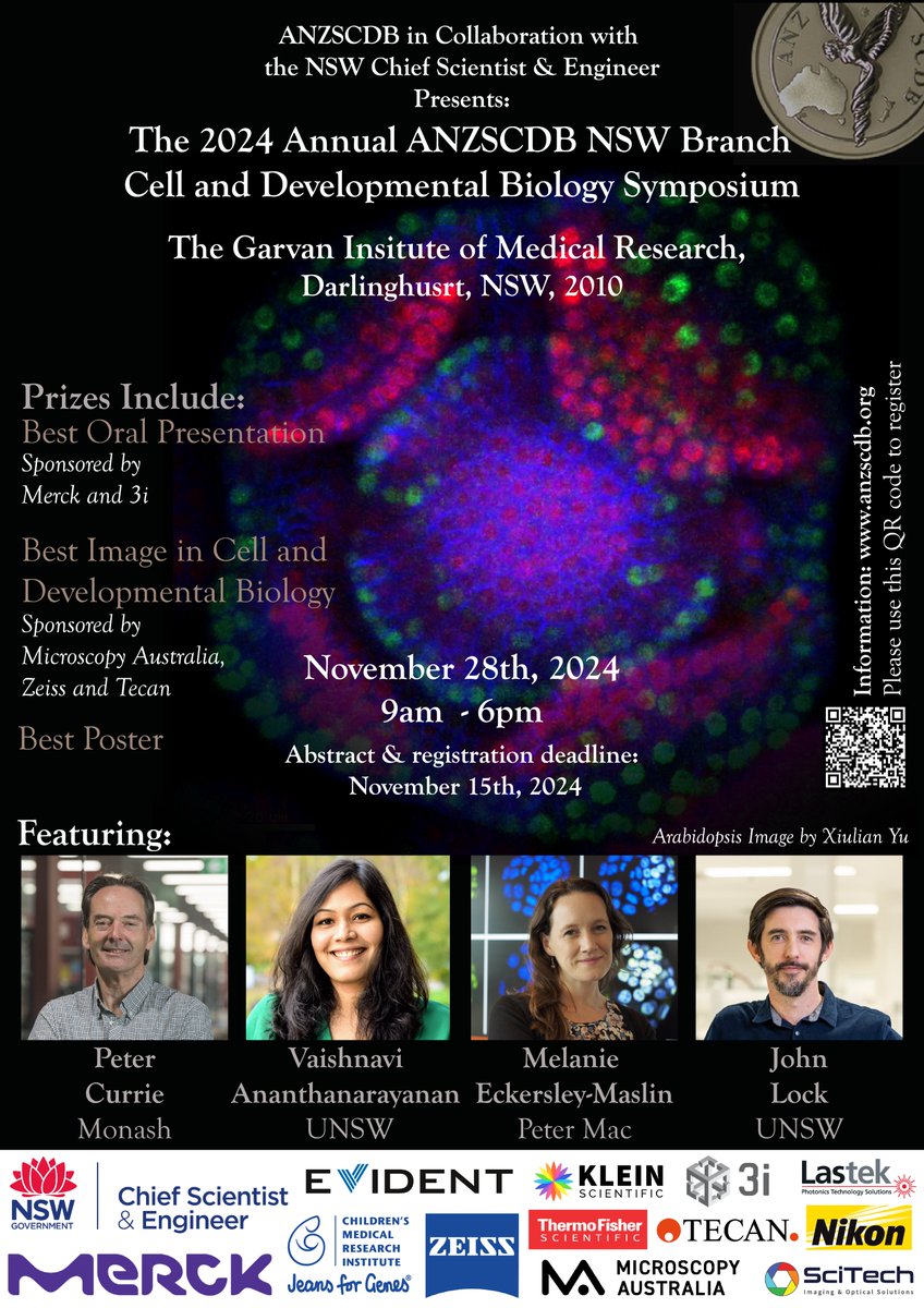 The 2024 Annual #ANZSCDB NSW Cell and Developmental Biology Symposium is coming! 🧬
📍 Where: The Garvan Institute of Medical Research, Sydney
📅 When: November 28, 2024 | 9 am - 6 pm
💡 Free Registration
🏆 Awards: Prizes for Best Oral Presentation, Best Poster, and Best Image.