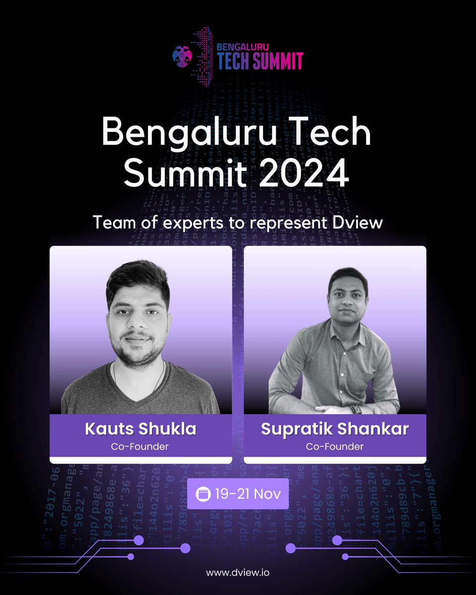 Meet the leaders shaping the future of tech.👥

Dview Technologies will be at #BTS2024 from Nov 19-21, sharing insights on the latest in data and innovation. 😎

Swing by to connect and explore how we're driving tech forward. 🕺 

#DataInnovation #TechSummit #Bengaluru