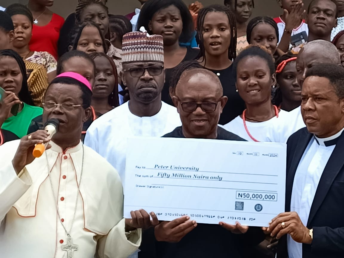 PeterObi's tweet photo. In tune with my unwavering belief that health and education are veritable ways of pulling people out of poverty and that these sectors are critical to development in a New Nigeria, yesterday, I paid a visit to the Peter University, Achina, Anambra State, where I gave them my financial support of N50 million. 

Thereafter, I visited the College of Nursing Sciences in Adazi Nnukwu, where I made an additional donation of N10 million.

These visits and support gestures are in line with our unwavering commitment to building a productive nation, through encouragement and support in the critical sectors of health, education and poverty eradication.

I have constantly maintained that no nation develops without a healthy and educated workforce. 

With Nigeria having a predominantly youthful population, we must continue to prioritize the future of our youths by investing in these critical areas.

By so doing, we will build a nation of healthy and educated citizens who are productively contributing to the growth and development of the nation.

I extend my gratitude to the Proprietors, Management, Staff, and Students of both Peter University and the College of Nursing Sciences for their contributions to our health and education sectors.

I remain confident that a New and Productive Nigeria is Possible. -PO