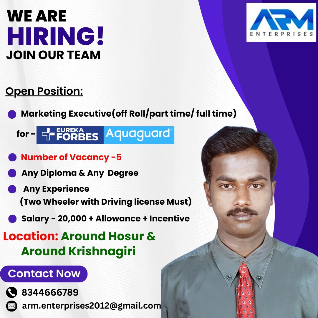 ArmEnter12's tweet photo. are Hiring , Anyone interested contact the below number.
#hiring #joinWe  #job #services #years #ARM #enterprises #marketing #executive #ups #battery #solarups #waterpurifier #allowance #Incentive #salary #manager
Contact: 8344666789
Mail: arm.enterprises2012@gmail.com https://t.co/m6Obm1tz3Y