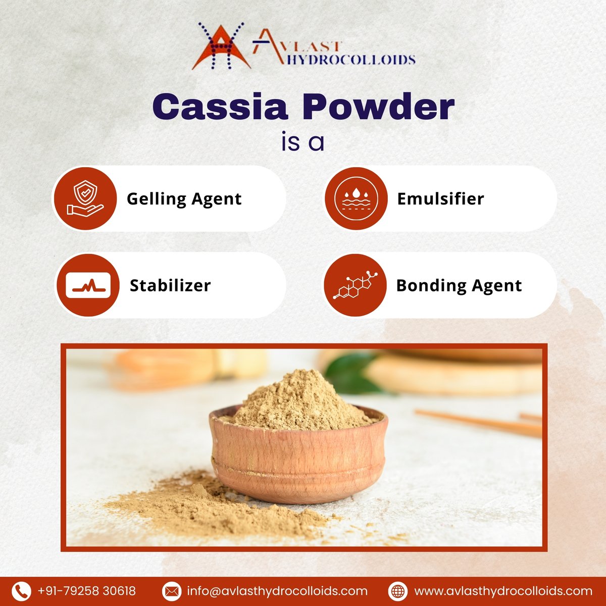 Hydrocolloids's tweet image. Cassia Powder serves as a gelling agent, emulsifier, stabilizer, and binder, enhancing texture and quality across food, cosmetics, &amp;amp; pharmaceutical industries.

visit- avlasthydrocolloids.com/product/cassia…

#AvlastHydrocolloids #Cassiapowder #GellingAgent #emulsifier #stabilizer #bondingagent