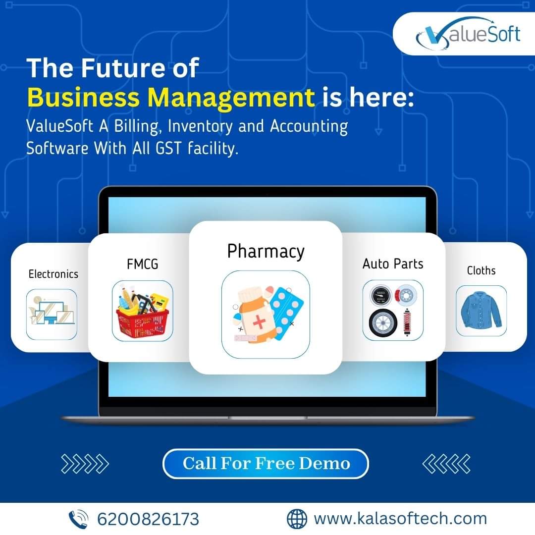 KALASOFTECH1's tweet photo. Change your Business style &amp; Switch to ValueSoft👍. It is the most Simple, Secure &amp; Easy to use Software. Manage your complete Business with ValueSoft.
For Free Demo Call: +916200826173
Visit🌎: https://t.co/qx78fZBpYC
#valuesoft #digitalindia #billingsoftware #digitalization https://t.co/nObw1QtjdS