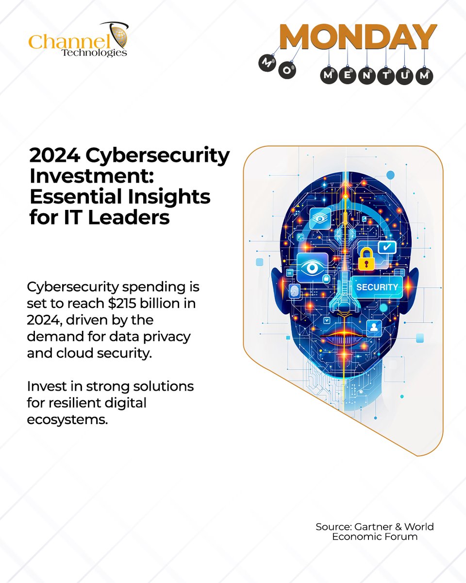 ChannelTweeter's tweet image. Cybersecurity is more essential than ever! 
In a world of rising digital threats, investing in strong #CyberSecurity  today means protecting your organization’s future. Secure your data, build trust, and create #cyberesilience against tomorrow’s risks.#Cybersecurity2024 #CT