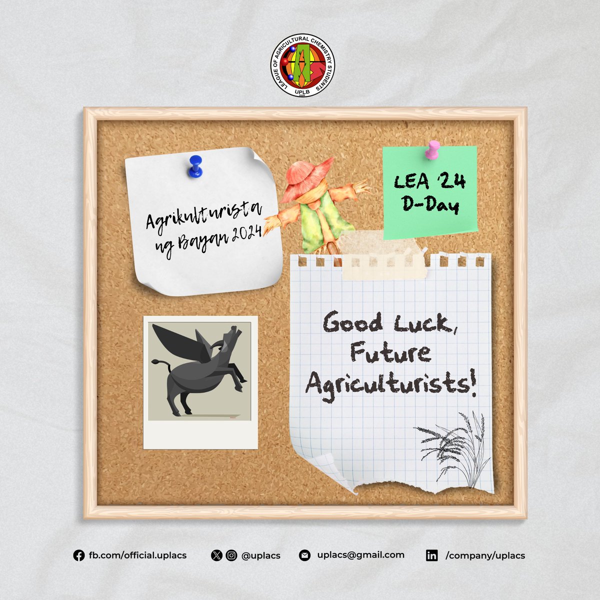 UPLACS's tweet photo. You can do it! 🌱

UP LACS sends their warmest regards to all the future agriculturists who will be taking the Licensure Exam for Agriculturists (LEA) tomorrow! Good luck to everyone and we wish you all the best! Kayang-kaya mo ito! 🌾 

#LEA2024 https://t.co/LFHg7xi8gq