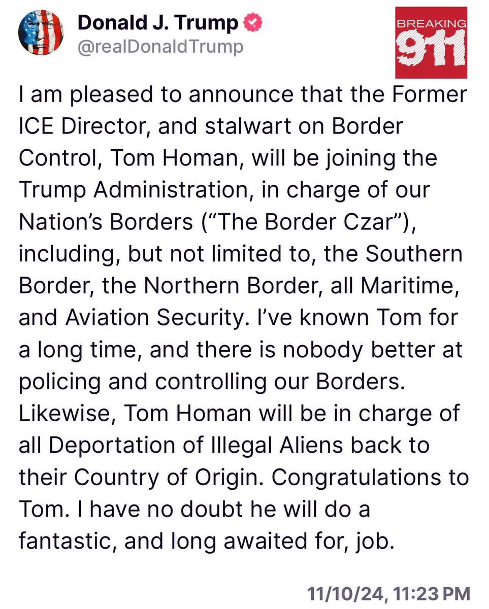 DameScorpio's tweet photo. When you get excited over President Trump’s choice for Border Czar 😃 WooHoo! 👏 Tom Homan will defend the border and send illegals packing! Thank you President Trump! Congrats Tom! 💯 https://t.co/OdPD4xavUt
