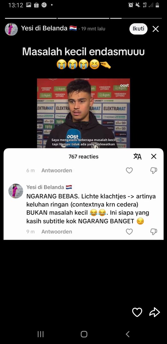 Tolong deh, org2 kalo ga yakin sama hasil translatenya gausah di up cuma demi konten, udahlah netizennya pd gampang kemakan hoax, akun2 sotoy pada berisik lagi😑 nihh dikoreksi kan sama langsung sama org indo yg di belanda, stop berspekulasi aneh2 ttg mees😒