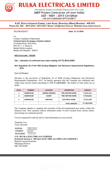 8Bulls_'s tweet image. 🔥🧵RULKA ELECRICSL NEW ORDER (1.40 cr)

Company has confirmed new orders from various clients amounting to INR Rs. 1,40,91,849/-

#rulka #rulkaelectrical #nifty #stockmarketupdate #stockupdate #fii #dii