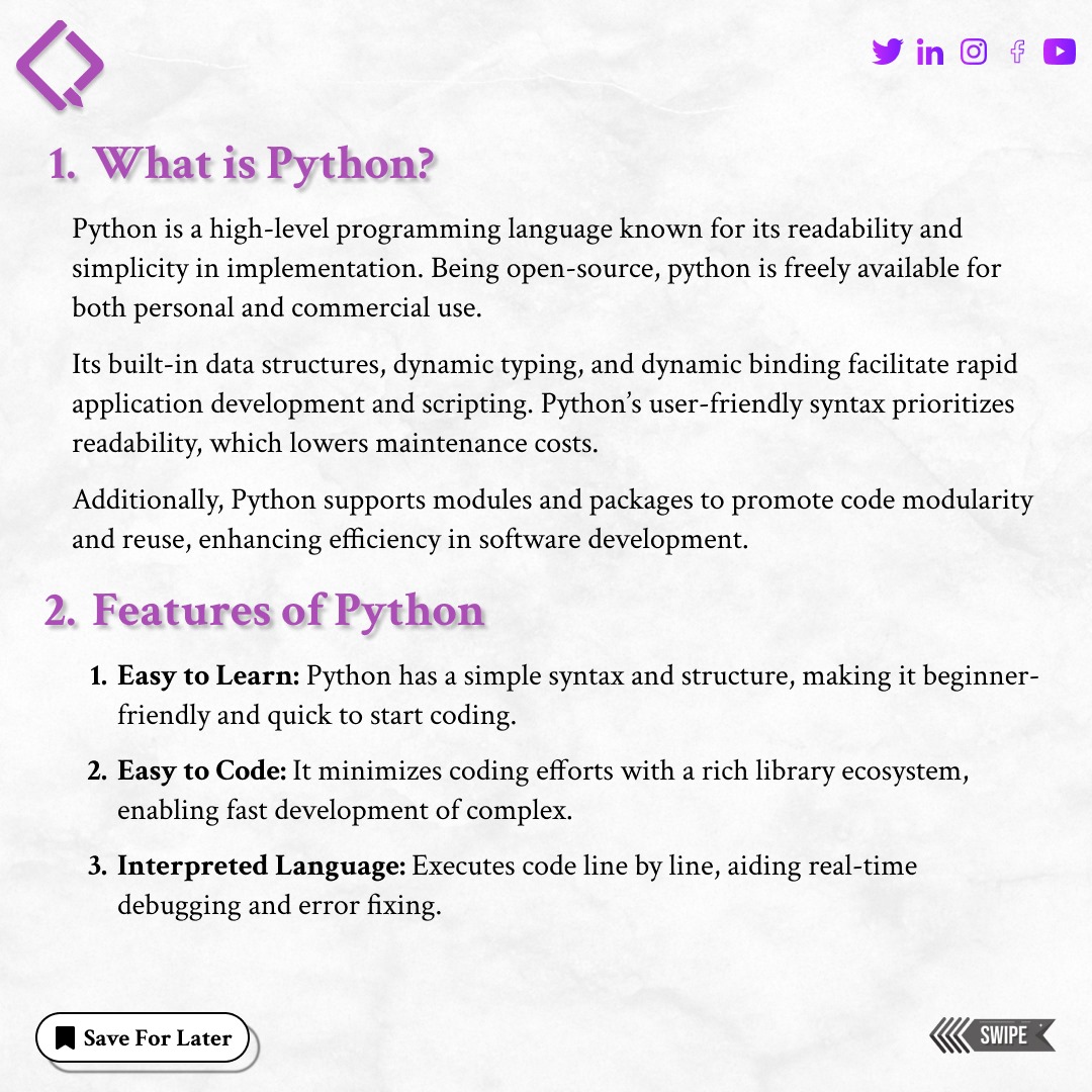 qubycles's tweet image. "🚀 Ready to dive into coding? Our Python for Beginners guide is here to make learning easy and fun! 🐍 Whether you're starting from scratch or brushing up on the basics, this detailed step-by-step guide will set you up for success. Let's code your future! 💻✨ #PythonForBeginner