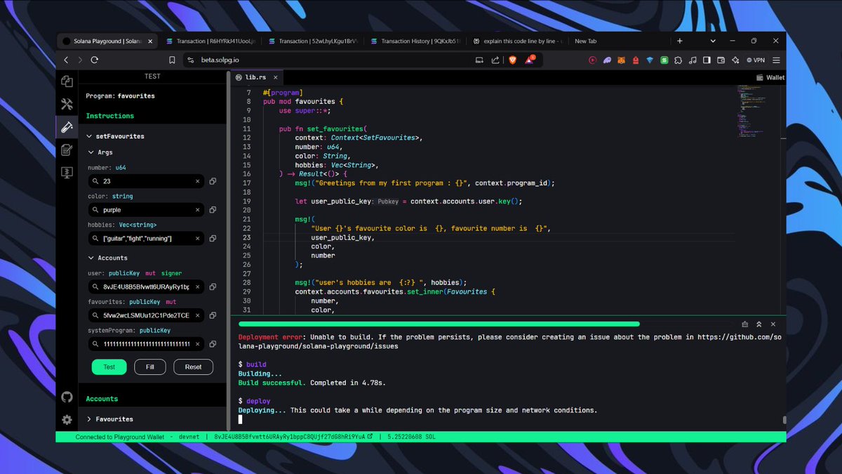 LakshayVaishnav's tweet photo. ✅Just completed my first Solana Anchor program in Rust! Here’s how I did it:
➡️ Framework: Anchor
➡️ Language: Rust
➡️ Resource: Solana Developer Bootcamp 2024 on YouTube #SolanaBootcamp
➡️ Thanks: @mikemaccana for the guidance!
#SolanaProjects https://t.co/QXoZgFTkm1