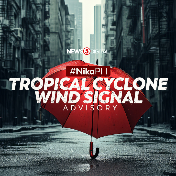 News5PH's tweet photo. Nakataas ang Tropical Cyclone Wind Signals #TCWS sa mga sumusunod na lugar sa bansa dahil sa Typhoon #NikapH, base sa 2 p.m. DOST-PAGASA bulletin ngayong Lunes, Nov. 11. #News5 https://t.co/psOWvXuwSw