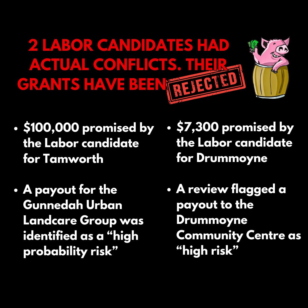 The Local Small Commitment Allocation has been exposed as deliberate Labor pork barrelling 🐷💰

56 Labor projects had potential or perceived conflicts of interest. Minns talks a big game on integrity but has failed to live up to his own standards. #NSWPol