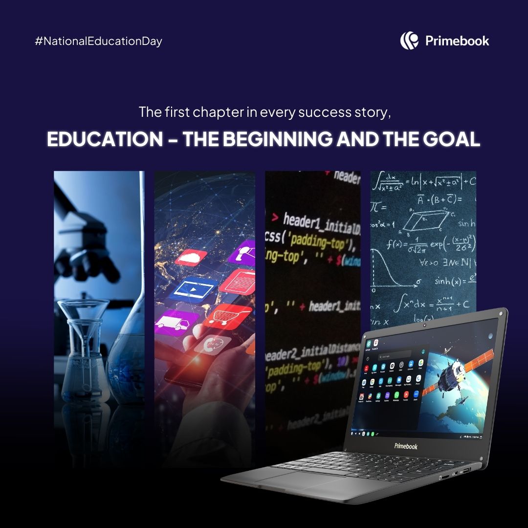 primebookindia's tweet image. From ABCs to PhDs, education leads and guides the way to success. #NationalEducationDay, a reminder to tap into the boundless opportunities made possible by access to unlimited learning - anywhere, all the time.

#LaptopForLearning #Primebook #EducationForAll