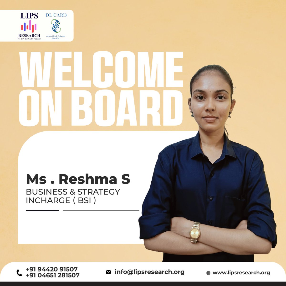 LipsResearch's tweet photo. We’re thrilled to welcome Ms. Reshma S to the LIPS Research family as our Business & Strategy Incharge! Her skills and insights are a perfect fit for our mission.
Exciting times ahead!
#Welcome #TeamLIPS #newjourney https://t.co/mEU31yfauQ
