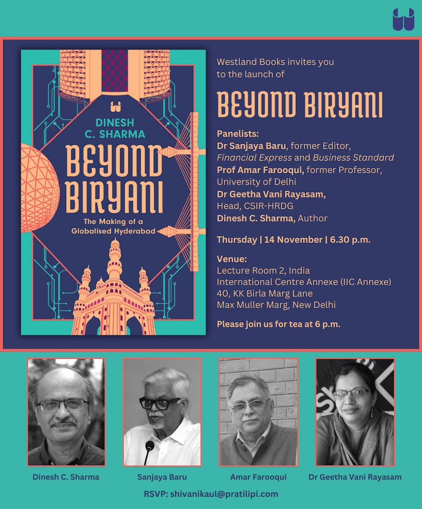 Westland Books (@westlandbooks) on Twitter photo #Delhi!
Join us for the release of <a href="/dineshcsharma/">Dinesh C Sharma</a>’s #BeyondBiryani with <a href="/Barugaru1/">Sanjaya Baru</a>, Amar Farooqui and <a href="/GVRayasam/">Dr Geetha Vani Rayasam</a>.
Happening this Thursday (14 Nov) at <a href="/IIC_Delhi/">India International Centre(Official Account)</a>.
<a href="/BeyondBiry37380/">BeyondBiryani</a> #Delhi!
Join us for the release of <a href="/dineshcsharma/">Dinesh C Sharma</a>’s #BeyondBiryani with <a href="/Barugaru1/">Sanjaya Baru</a>, Amar Farooqui and <a href="/GVRayasam/">Dr Geetha Vani Rayasam</a>.
Happening this Thursday (14 Nov) at <a href="/IIC_Delhi/">India International Centre(Official Account)</a>.
<a href="/BeyondBiry37380/">BeyondBiryani</a>