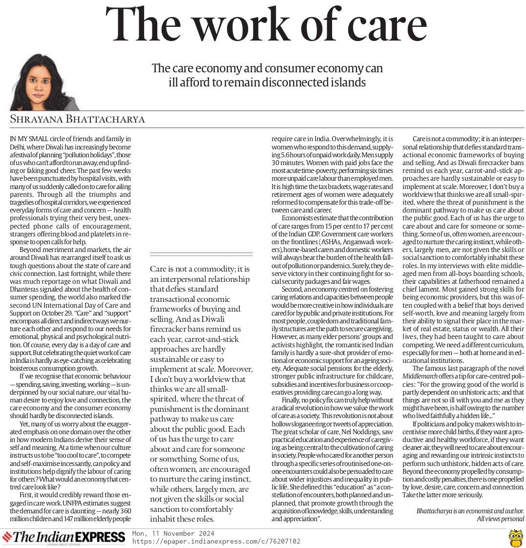 Beyond the economy of the consumption,there is the economy of care. Take the latter more seriously. indianexpress.com/article/opinio…