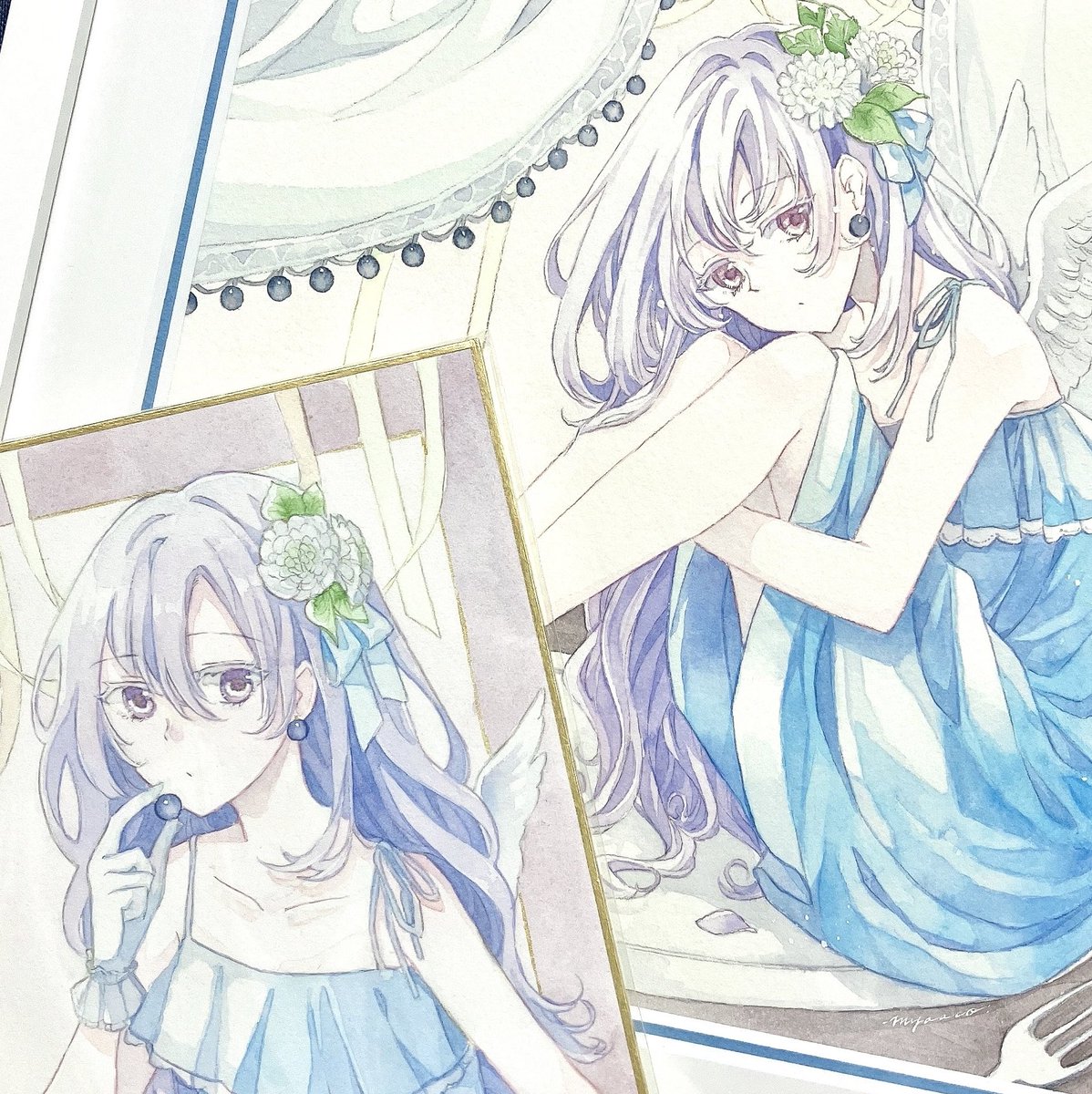 myaac0's tweet image. #花のケーキと少女展 

額装作品と1/4色紙 出します🌸🎂 
エディブルフラワーのケーキの擬人化です！