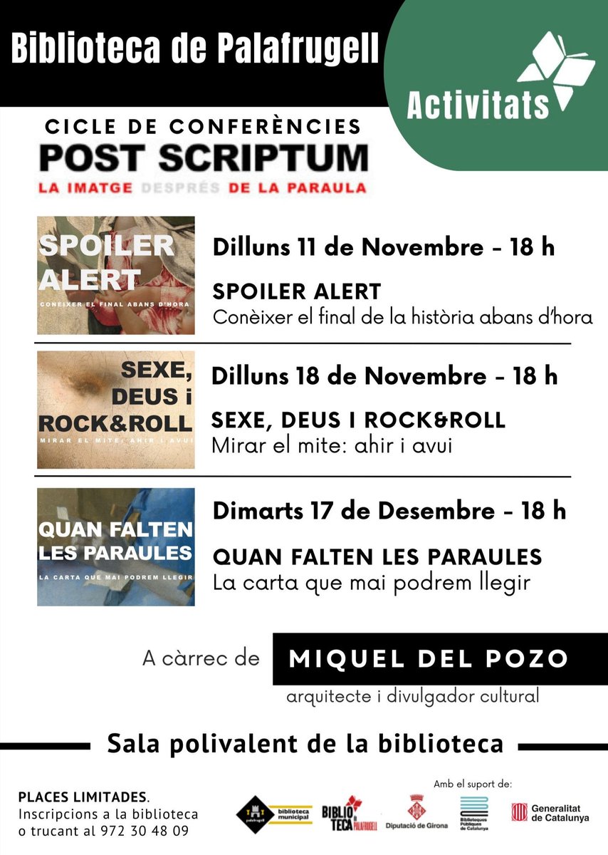 miqueldelpozo's tweet image. Aquesta tarda començo un nou cicle de conferències #POSTSCRIPTUM a la @bibpalafrugell :)