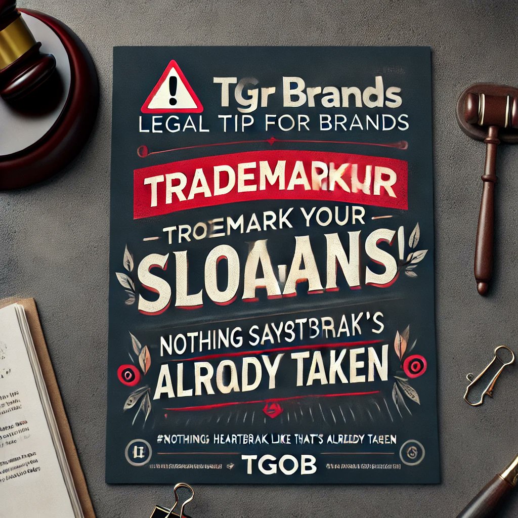TGOBLicensing's tweet image. Legal tip for brands: Trademark your slogans! Because nothing says heartbreak like “that’s already taken” 💔 #LicensingTips #LegalAdvice