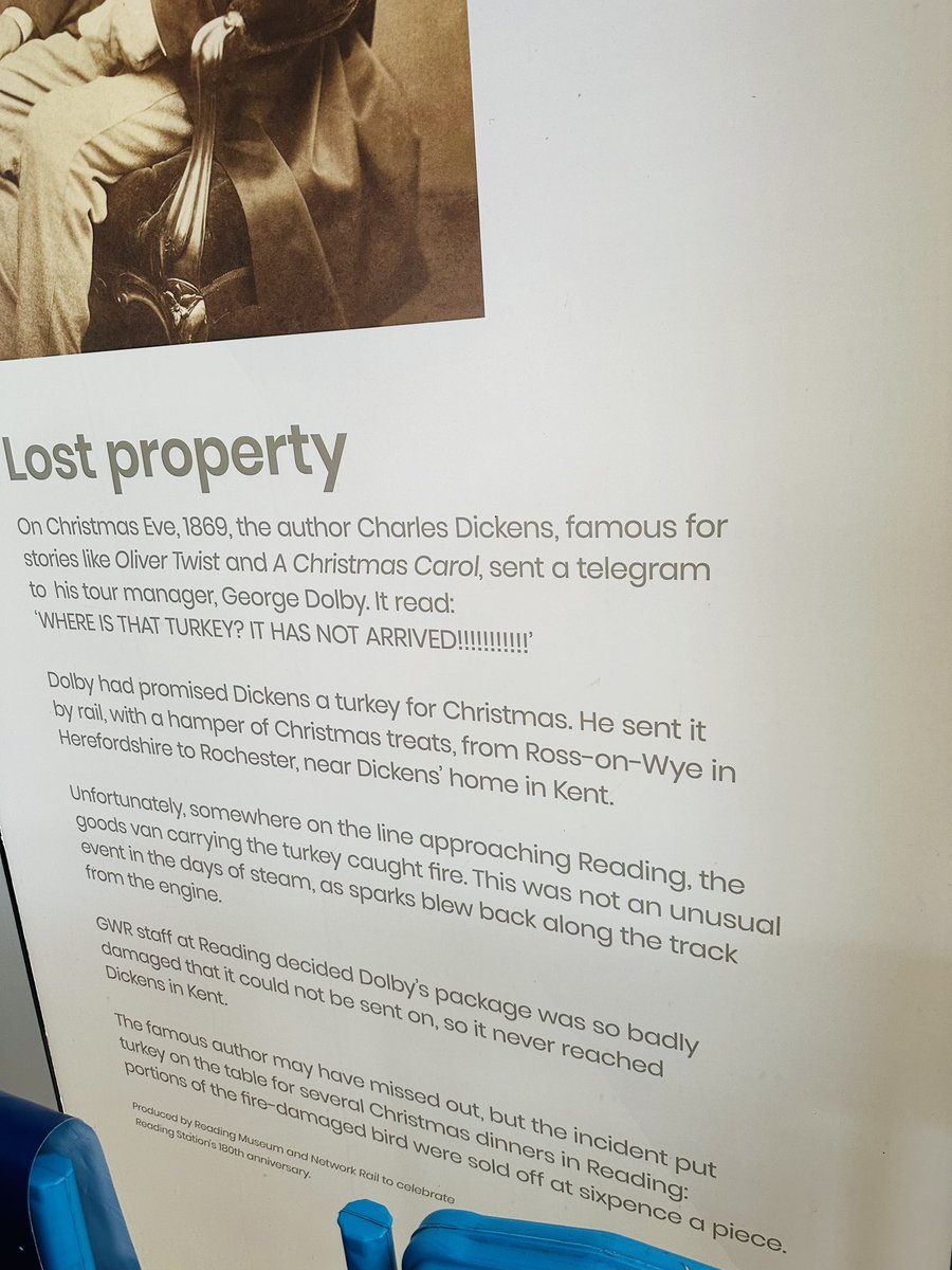 Love how travelling just about anywhere in the UK produces a #Dickens connection, even Reading train station (also, I’ll take any chance to reproduce the ‘WHERE IS THAT TURKEY’ telegram. Which is starting to feel quite seasonal…)