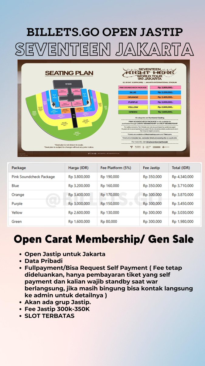billetsgo's tweet photo. OPEN JASWAR/JASTIP TIKET SEVENTEEN RIGHT HERE IN ASIA
- JAKARTA
- BANGKOK
- SINGAPORE

FEE 300K-350K/Tiket
✅ bookslot 50k
✅ Presale/Gensale 
✅ Pakai data pribadi
✅ Group WA Konser
Kita ada Instagram juga boleh mampir ke @billets.go

wts wtb jastip jaswar Seventeen Right Here https://t.co/8b0l3eHIv3