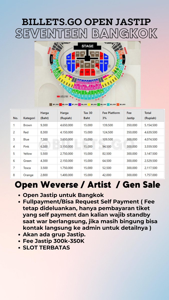 billetsgo's tweet photo. OPEN JASWAR/JASTIP TIKET SEVENTEEN RIGHT HERE IN ASIA
- JAKARTA
- BANGKOK
- SINGAPORE

FEE 300K-350K/Tiket
✅ bookslot 50k
✅ Presale/Gensale 
✅ Pakai data pribadi
✅ Group WA Konser
Kita ada Instagram juga boleh mampir ke @billets.go

wts wtb jastip jaswar Seventeen Right Here https://t.co/8b0l3eHIv3