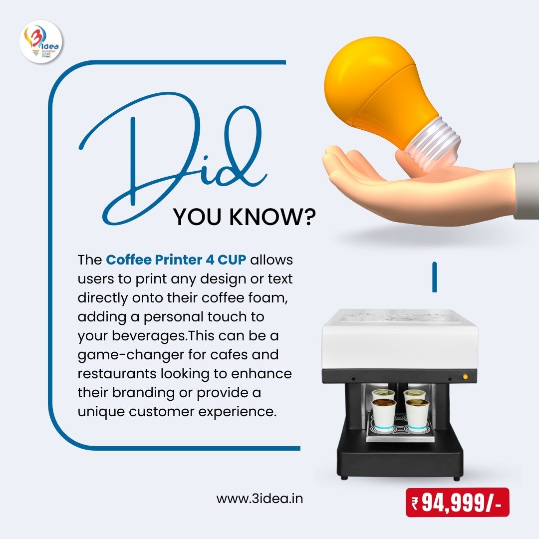 3ideatechnology's tweet image. ☕️✨ Add a personal touch to every cup with the Coffee Printer 4 CUP! 

👉 Visit: 3idea.in/food-printers-…

📞 Contact us: +91 8369946747 / 8767810589
📧 Email: marketing2@3idea.in / promotion@3idea.in

#3idea #CoffeePrinter