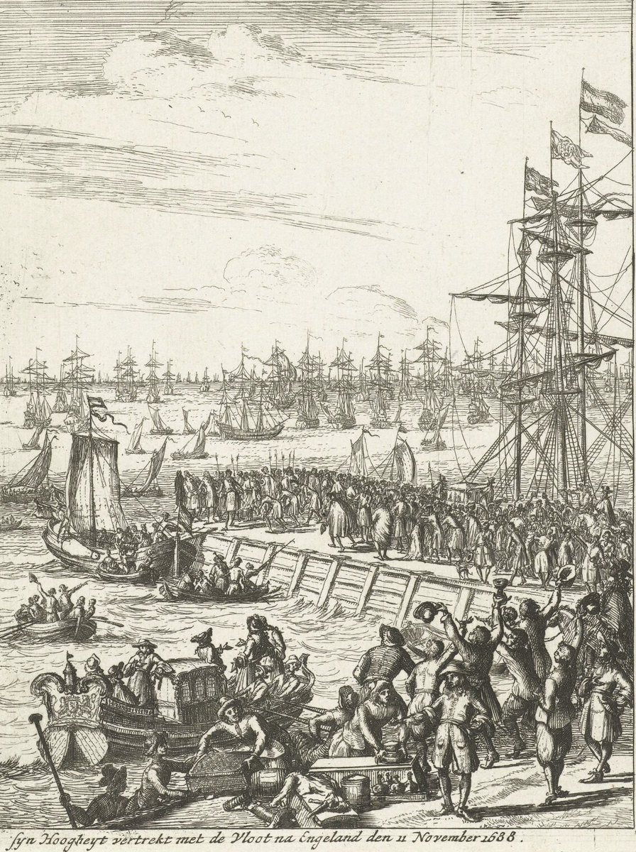 Den Briel, 11 november 1688. Prins Willem III van Oranje neemt afscheid van zijn vrouw Mary (II) Stuart om met een indrukwekkende vloot naar Engeland te varen. Tijdens deze ‘Glorieuze Revolutie’ verjaagt Willem zijn katholieke schoonvader Jacobus II (James) van de troon. 1/2