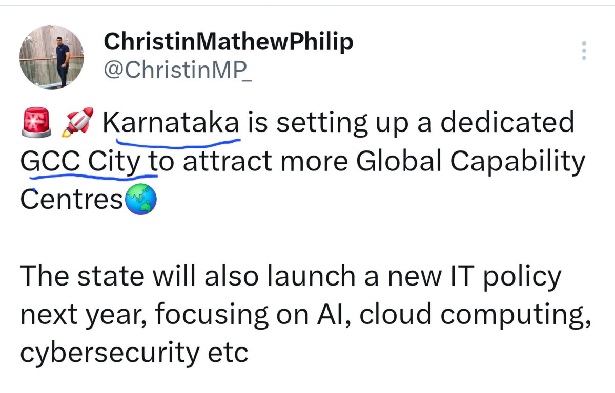 Maheshbr4U's tweet photo. In a Major Initiative by #Karnataka Govt,#GCC City will be setup in #Bengaluru #STRR, being unveiled in @blrtechsummit !
This shall ensure #GCCs to own facilities & free them from #Congestion& #Encroachment ridden Builder #Techparks esp. #East #Bangalore !
@PriyankKharge @DrCaur https://t.co/AXhvWn4T9G