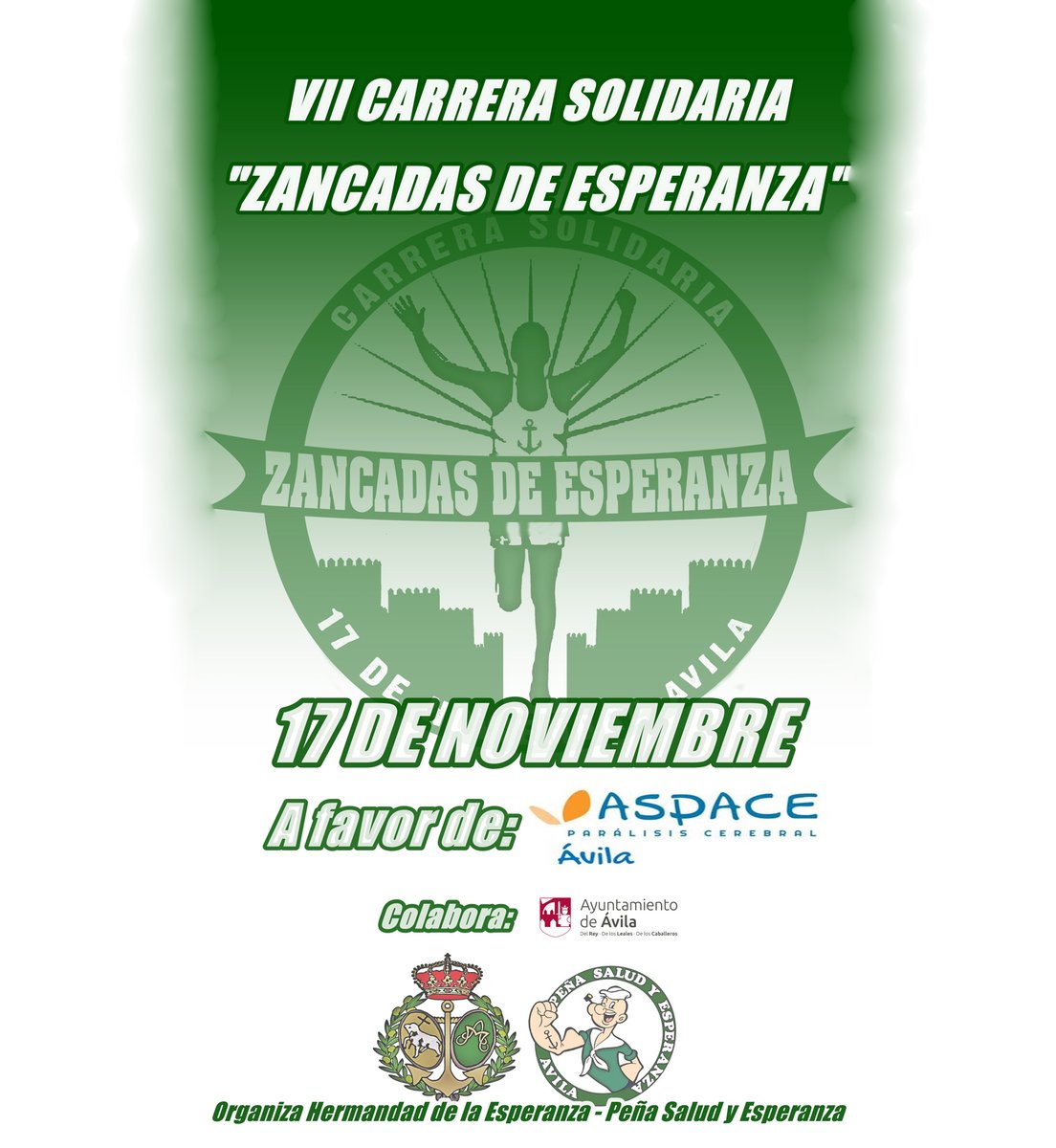 La VII Carrera Solidaria Zancadas de Esperanza se celebrará el próximo 17 de noviembre con el objetivo de recaudar fondos que se destinarán a Aspace, entidad que trabaja en Ávila con personas con parálisis cerebral.
avila.es/areas-destacad…