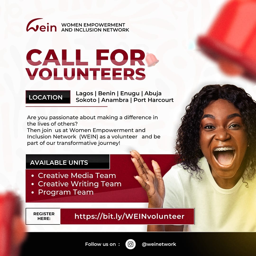 Are you passionate about impacting and transforming the lives of women and young people? Have you been searching for ways to make a difference in your community? 

To join us, fill this form: bit.ly/WEINvolunteer