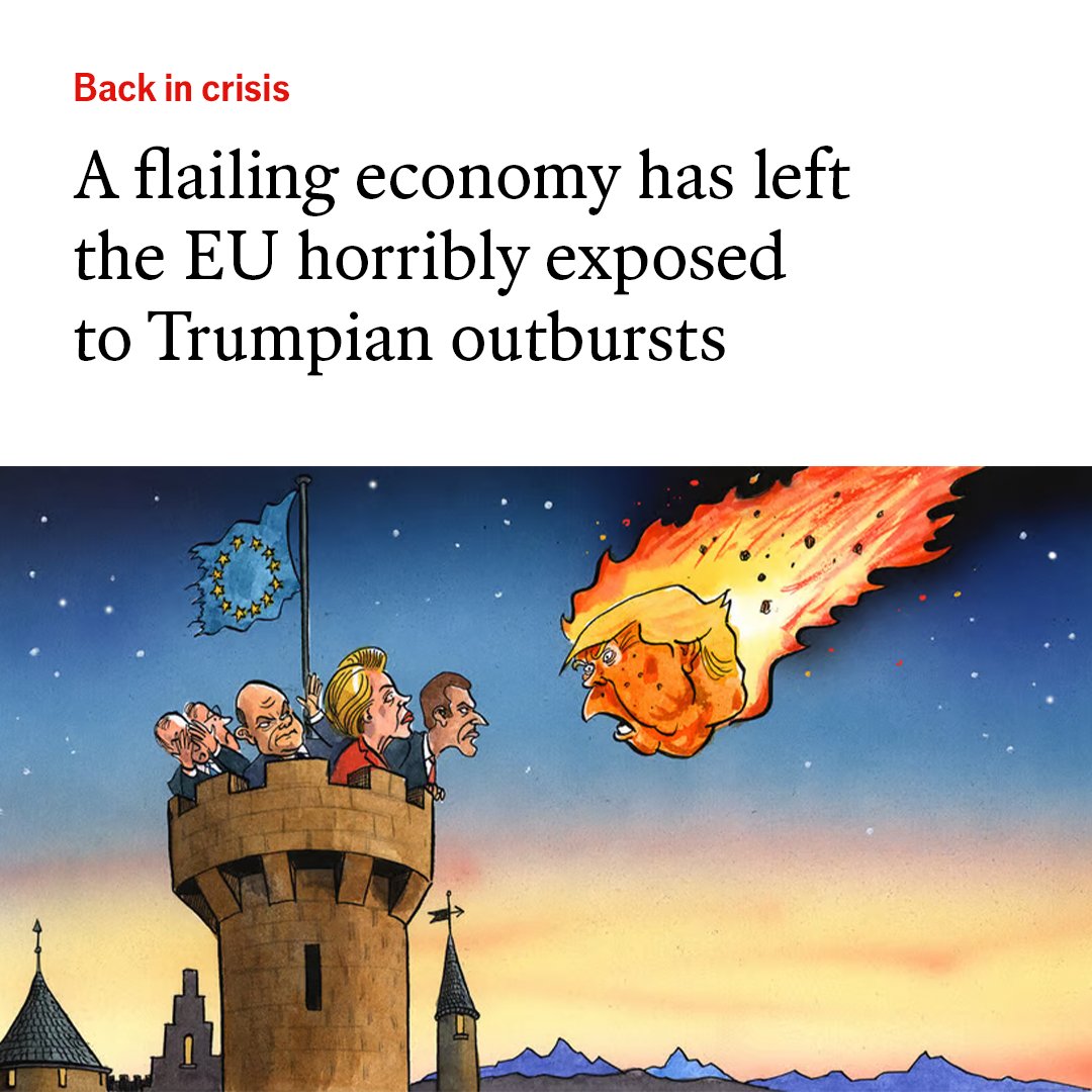 Much anxiety will be felt in Europe around the prospect of needing to support Ukraine sans America, should it come to that. But the outlook for the continent’s economy will come a close second econ.st/3Cn4RXZ

Illustration: Peter Schrank