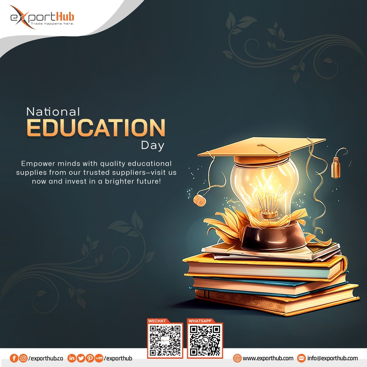 Celebrate National Education Day with ExportHub! Explore top-quality educational supplies from over 15,000 trusted suppliers, here to inspire learning and make a difference! 
Visit Now! 
exporthub.com/office-school-… 
#Greeting #ExportHub #NationalEducationDay #LearningSupplies  #B2B