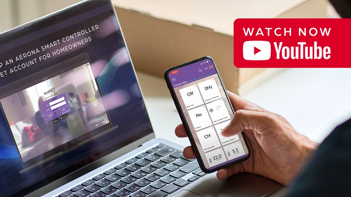 The Aerona Smart Controller can be remotely controlled by the end-user, when paired to the Aerona WiFi hub, using the ecoNET app. 

Watch this video to view the steps involved in setting up a homeowner account on the ecoNET app – bit.ly/3zcpxRd