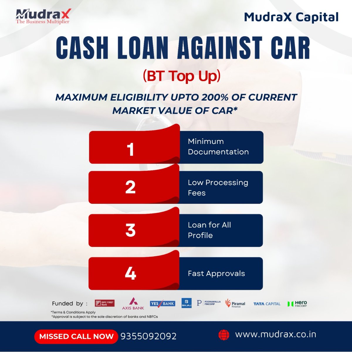 mudraxcapital's tweet photo. Need cash without selling your car? With #MudraX's BTTOPUP, get a quick loan against your car’s value and keep driving! Easy, hassle-free, and designed to meet your financial needs. 💸🚗 #CarLoan #BTTOPUP #CashLoan #Loan #FinancialFreedom
🌐 https://t.co/U2qArfPlKn
📞 9355092092 https://t.co/UvwaueIRBl