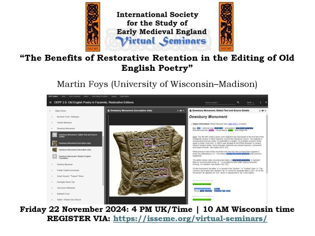 You don't want to miss our upcoming virtual seminar, co-organized with the amazing Old English Poetry in Facsimile project!!!