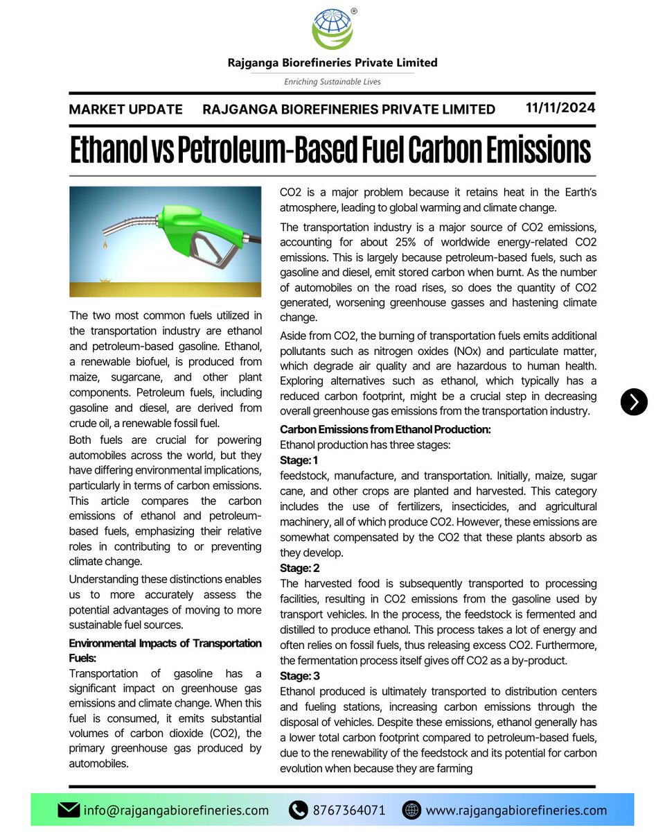 RajgangaBio's tweet photo. Let's Drive Change: Choose Ethanol, Choose a Cleaner Planet.
#ethanol #biofuel #renewableenergy #cleanenergy #climatechange #sustainability #greenenergy #environment
#RBPL #rajgangabiorefineries https://t.co/mkql2cgEKU