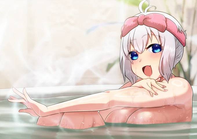 お風呂シロちゃん昔描いた構図に再チャレンジ#SiroArt 