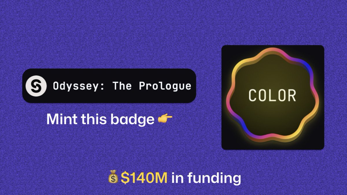 🌅 Story Protocol Color Badge mint tutorial

The project has secured $140M in funding and is huge

So I think minting this might be a good idea

On top, it's free to mint

✅ Guide:
1. Visit: colormp.com/badge
2. Connect wallet
3. Switch network to "Odyssey"
4. Now,