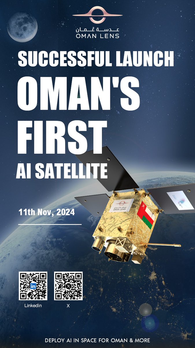 Oman Lens has successfully launched the first fully registered Omani satellite in the name of the Sultanate of Oman with the (ITU). The satellite specializes in remote sensing 
and earth monitoring, enhanced by artificial intelligence technologies.