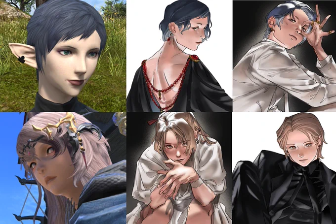 my main is my lala (kannon) BUT i made an alt (to raid with in OCE) based on my oc (bottom, toya)but the urge to make another alt of another oc (top) into an elezen is super realHMM 