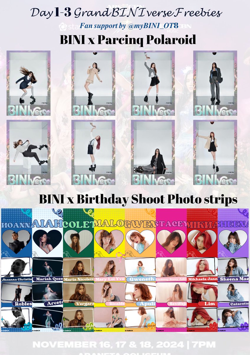 myBINI_OT8's tweet photo. ✨ Grand biniverse day 1, 2 and 3 freebies ✨
Gbv fan support by: @myBINI_OT8

BINI x Parcinq Polaroids and BINI Photoshoots photostrips
✨ random  (1:1)
✨ like &amp; rt 
✨will go priv on D-day
✨ exact loc and time: tba
✨for trades and donations, kindly dm.

#BINI #GrandBINIverse https://t.co/A0P3I7V0sc