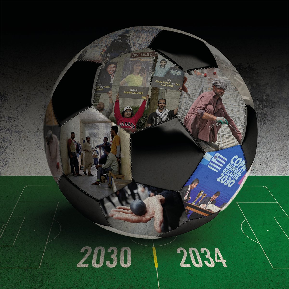 amnesty_de's tweet photo. Wir haben uns die sogenannte Menschenrechtsstrategie von #SaudiArabien für die Bewerbung zur #WM34 angeschaut &amp; sagen: 
- Die #FIFA muss die Entscheidung vertagen!
- Bleibt es dabei, dürfen die nationalen Fußballverbände nicht für Saudi-Arabien stimmen!
👉https://t.co/HSmuReUddh https://t.co/CTtHMxWTr9