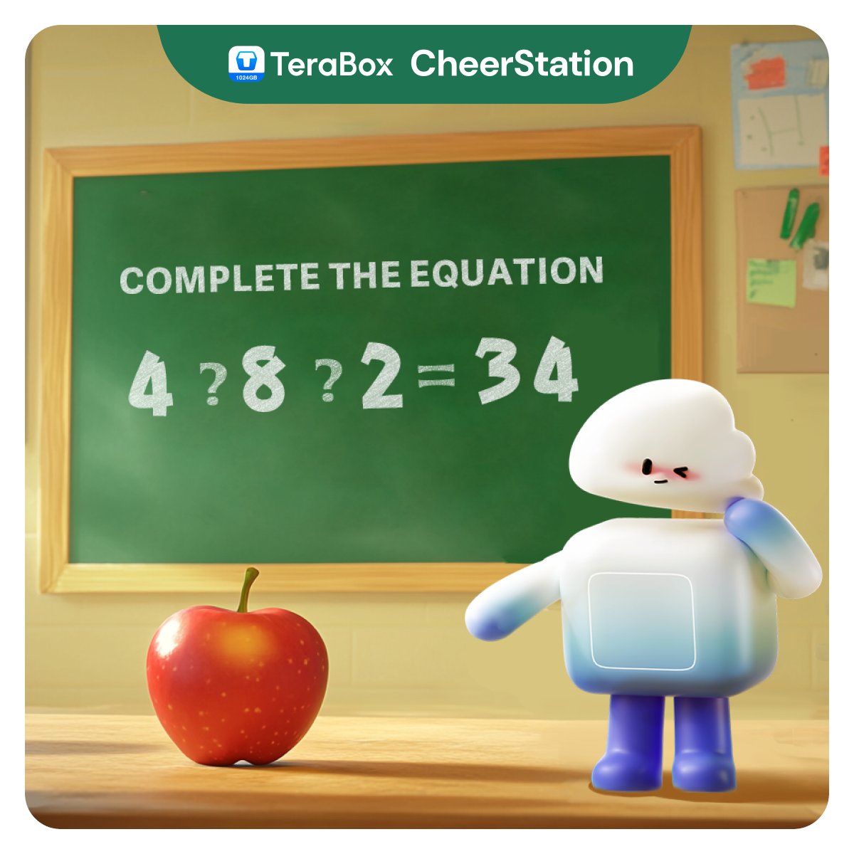TeraBox1024GB's tweet image. 😩The symbols in this equation have disappeared! Can you fill them in?
✏️Drop your answer in the comments now!
#BrainBuster #ChallengeAccepted #MathTest
📲Download TeraBox to get 1024GB👉 terabox.onelink.me/AVaT/1024GB
#TeraBox #BigFiles #sharefiles #sharebig #cloudstorage #freestorage