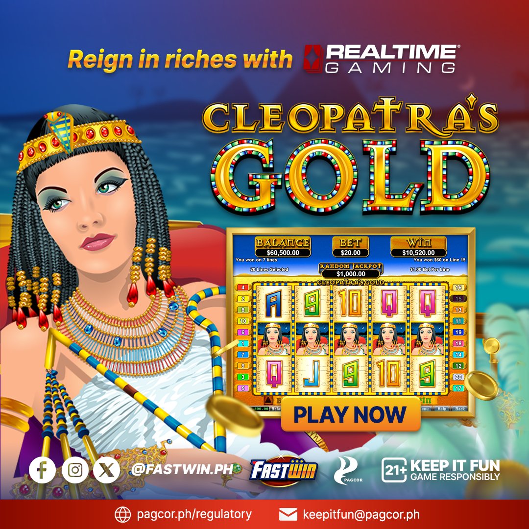 FastwinPH's tweet image. 👑 No man has found her tomb, pero mahahanap mo ang panalo with RTG Cleopatra's Gold! 💰✨

Play on Fastwin.ph, bag the gold, and take home big wins! 🏆💸Sa Fastwin, madali ang panalo! 🎰💥 

Simulan mo na ang iyong winning journey ngayon! 🚀
#FastwinPH