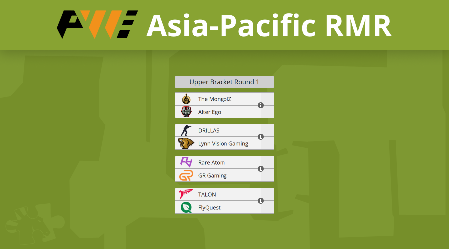 Liquipedia Counter-Strike (@liquipediacs) on Twitter photo The first RMR leading up to the <a href="/CS_PerfectWorld/">CS_PerfectWorld</a> Shanghai Major is starting now!
Asia-Pacific Opening Matches:
π²π³ <a href="/1mongolz/">The MongolZ</a> vs π <a href="/AlterEgo_IDN/">ALTER EGO ESPORTS</a>
π DRILLAS vs π¨π³ <a href="/Lynnvision_/">Lynn vision</a>
π¨π³ <a href="/rare_atom/">Rare Atom</a> vs π·πΊ <a href="/GRGamingGRG/">GR Gaming</a>
π <a href="/TALON_ESPORTS/">TALON</a> vs π¦πΊ <a href="/FlyQuestCS/">FlyQuest CS</a>
βΉοΈ liquipedia.net/counterstrike/β¦ The first RMR leading up to the <a href="/CS_PerfectWorld/">CS_PerfectWorld</a> Shanghai Major is starting now!
Asia-Pacific Opening Matches:
π²π³ <a href="/1mongolz/">The MongolZ</a> vs π <a href="/AlterEgo_IDN/">ALTER EGO ESPORTS</a>
π DRILLAS vs π¨π³ <a href="/Lynnvision_/">Lynn vision</a>
π¨π³ <a href="/rare_atom/">Rare Atom</a> vs π·πΊ <a href="/GRGamingGRG/">GR Gaming</a>
π <a href="/TALON_ESPORTS/">TALON</a> vs π¦πΊ <a href="/FlyQuestCS/">FlyQuest CS</a>
βΉοΈ liquipedia.net/counterstrike/β¦