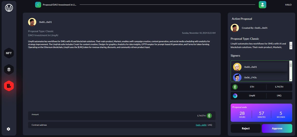 MessierM87's tweet image. M E S S I E R | VirgoDAO

📢 Attention &apos;Halo&apos; Stakers! You now have the opportunity to vote on a &apos;Classic&apos; #DAO investment in $LNQ.

#LinqAI automates key workflows for SMEs with #AI and blockchain solutions. Their main product, Marketr, enables swift campaign creation, content…
