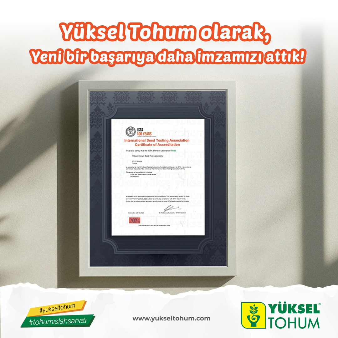 yukseltohum's tweet photo. ✨Sektöründe ilkleri başaran şirketimiz Yüksel Tohum'dan yine bir başarı!🌱
ISTA Uluslararası Tohum Test Birliği üyeliğimizi; 1.8.2024 tarihinde Sebze Tohumlarında Safiyet- Diğer tür tohumların tanımlanması ve çimlendirme analizlerinde Laboratuvar akreditasyonu ile taçlanmıştır. https://t.co/qhABbzMto9