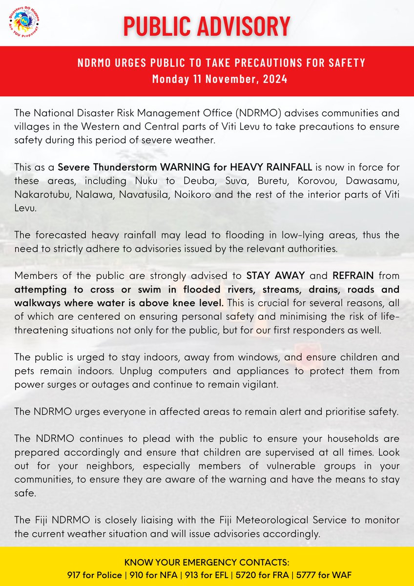 ⚠️PUBLIC ADVISORY📍

⚠️ Severe Thunderstorm WARNING for HEAVY RAINFALL is now in force for parts of the country📍

✅ Public urged to remain alert &amp; prioritise safety❗️

✅ READ MORE ⬇️